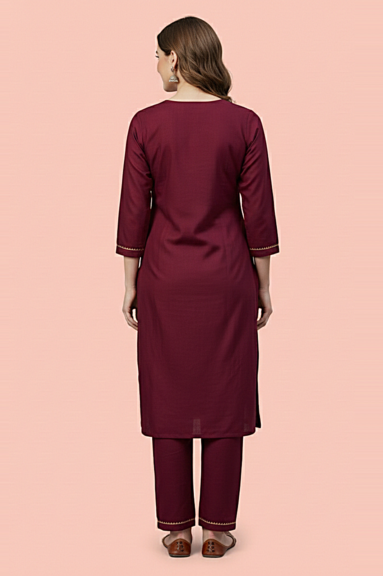 Women’s Embroidered Kurta Pant with Dupatta (Wine Maroon)